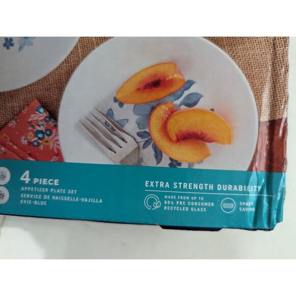 The Pioneer Woman by Corelle 4-Piece Appetizer Plate Set, Evie, Blue 6.75 inch n - Picture 6 of 7